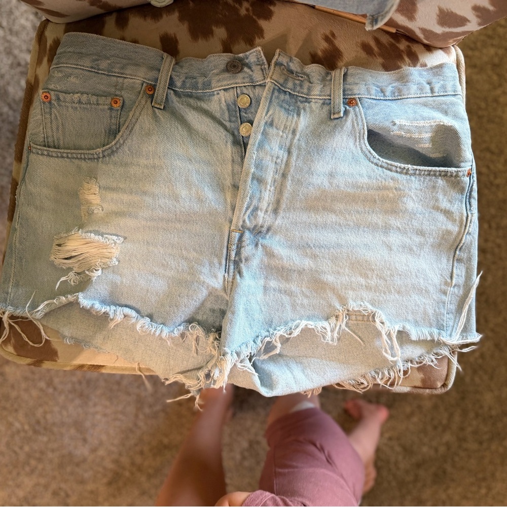Levi's Light Blue Distressed Jean Shorts
